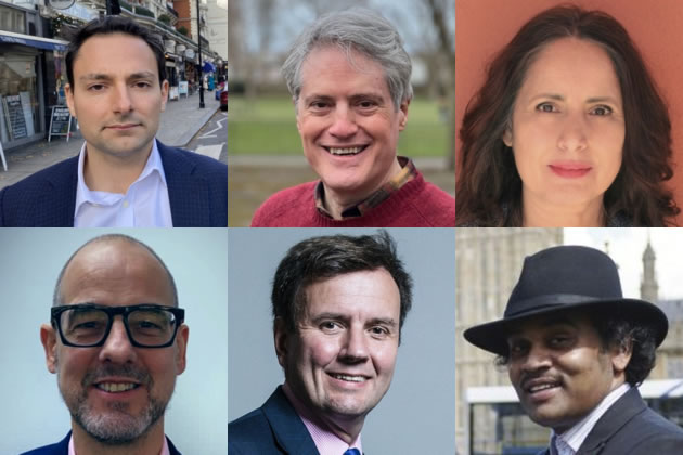 Candidates clockwise from top left: Blaise Baquiche - Liberal Democrats, Ben Coleman - Labour, Mona Crocker - Green, Sabi Patwary- Workers Party, Greg Hands - Conservative, Anthony Goodwin - Reform