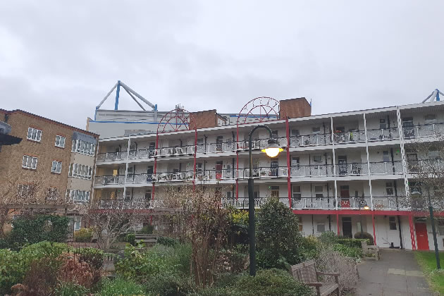 The top of Stamford Bridge is clearly visible from inside the complex