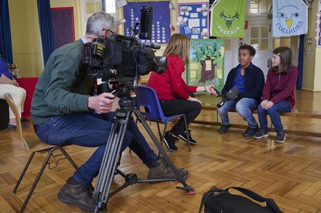 Queen&rsquo;s Manor&rsquo;s Head Boy and Head Girl being interviewed by ITV about their school&rsquo;s fundraising efforts