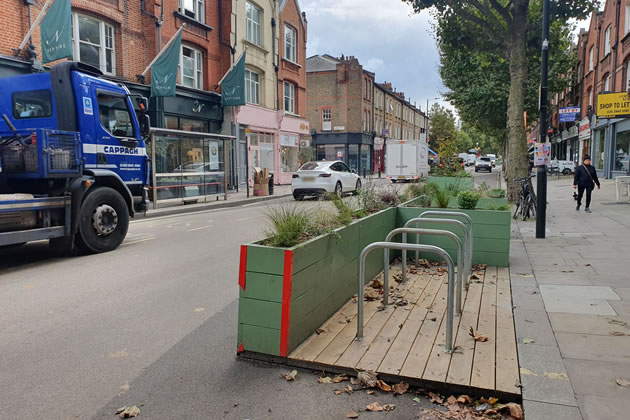 One of the parklets on Wandsworth Bridge Road 