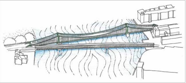 Artist's impression of temporary bridge across Thames