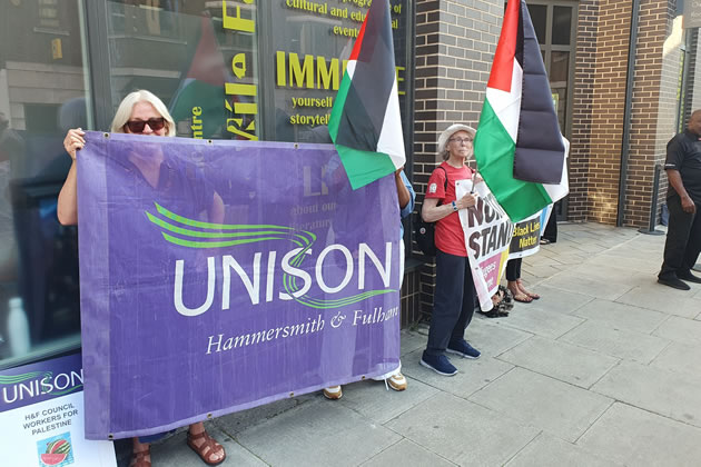 Pro-Palestine protesters outside Hammersmith and Fulham Full Council