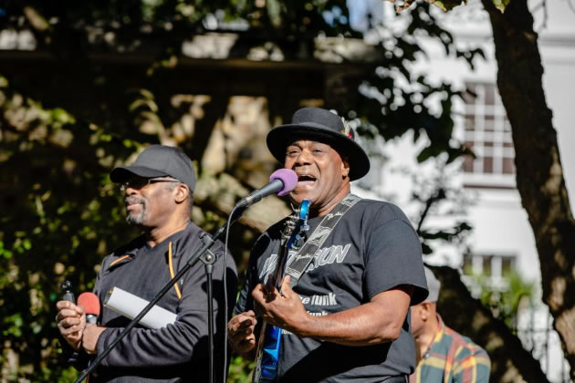 Members of Brit-funk band Hi-Tension perform in St Peter&rsquo;s Square