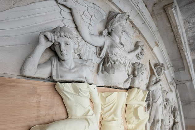 Missing friezes on Grand Hall entrance