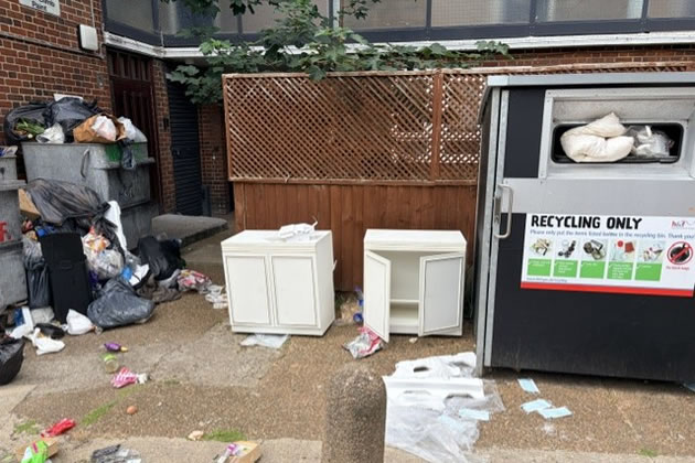 The fly-tipping is occurring by designated waste collection points for residents