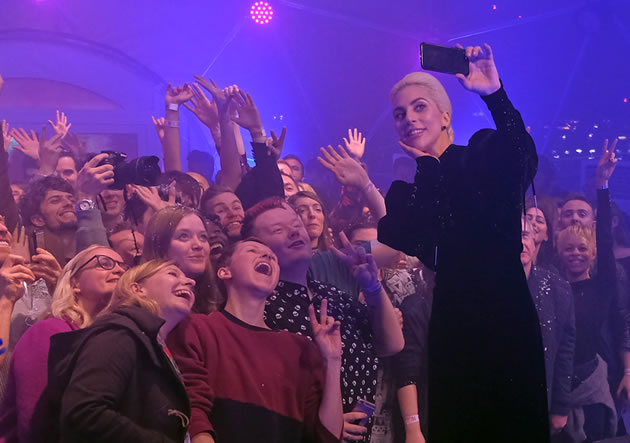 Lady Gaga with fans at Westfield in Shepherd's Bush